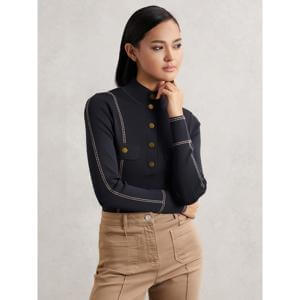 REISS Eva Contrast-Stitch Knit Top